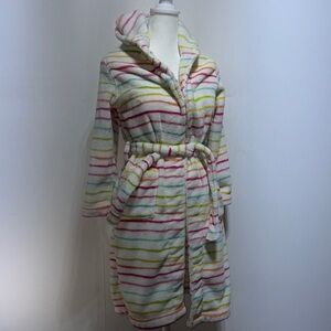 Tucker & Tate girls white multi color stripped plush bath robe girls 10/12